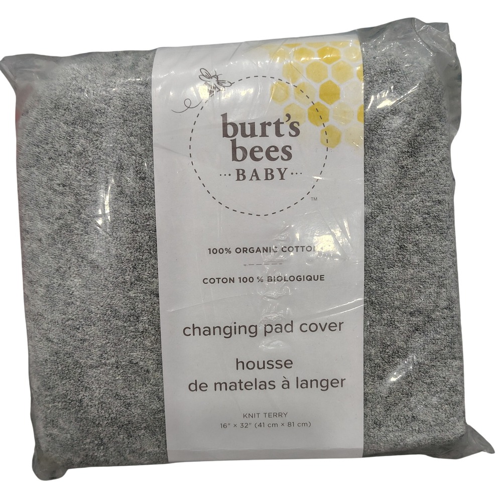 NEW Burt's Bees Baby Organic Cotton Grey Knit‎ Terry Changing Pad Cover